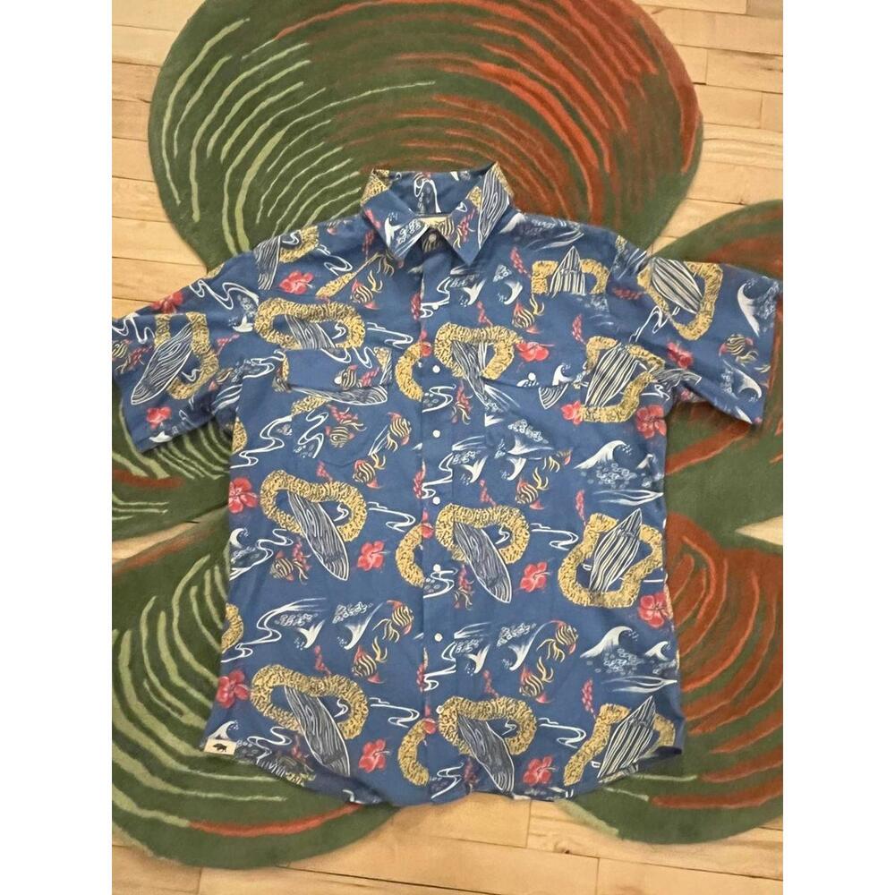 Western Aloha Men's Hawaiian Shirt XL Blue Tropical Print